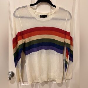 INC International Concepts NWOT Metallic Rainbow Striped Mesh Top
